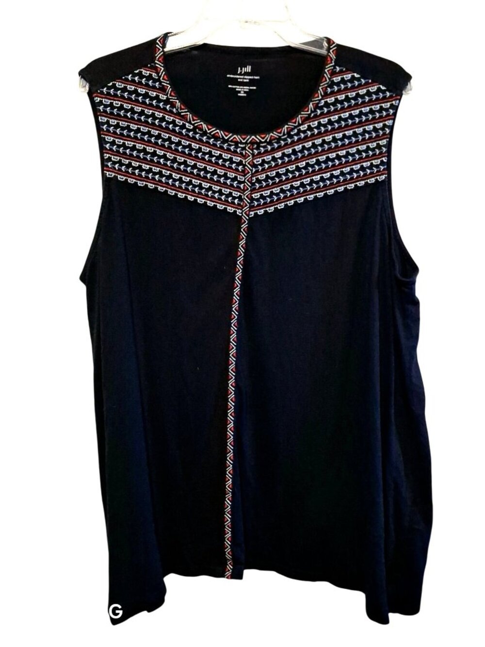 J. Jill Womens Black Embroidered Dipped-Hem Knit Tank Top 2X Cotton Modal Blend